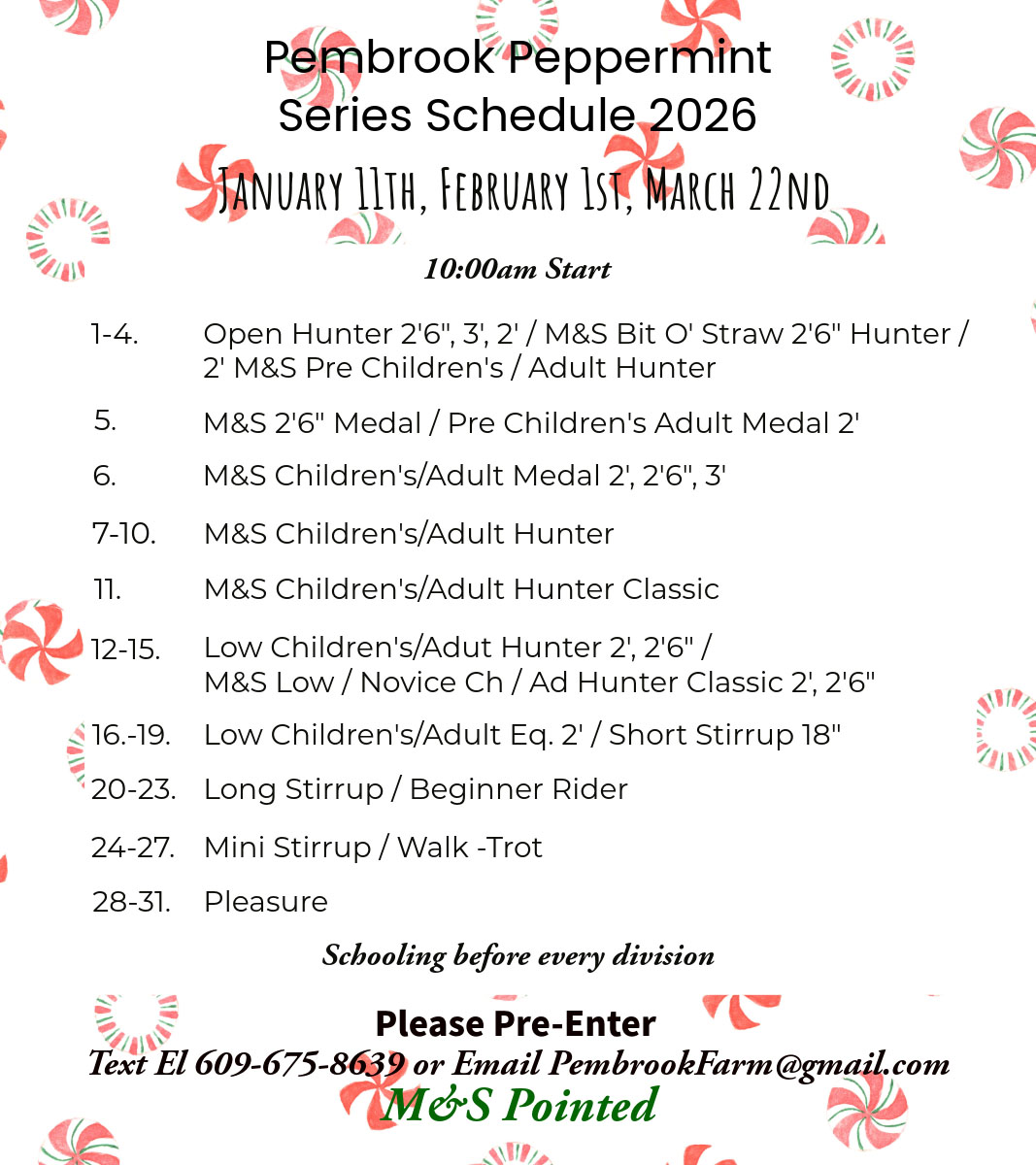 Pembrook Peppermint Series Schedule 2026. 10am start